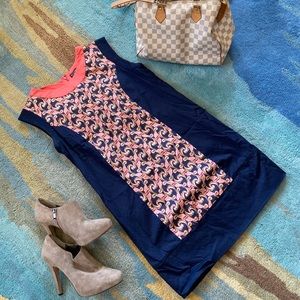 Navy and coral shift dress